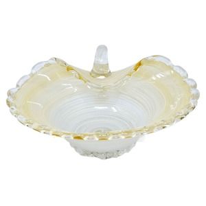 Mid-Century Modern Murano Art Glass Footed Bowl Butterscotch Basket Cased Wavy